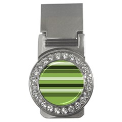 Greenery Stripes Pattern Horizontal Stripe Shades Of Spring Green Money Clips (cz)  by yoursparklingshop