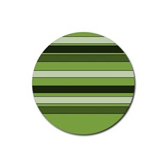 Greenery Stripes Pattern Horizontal Stripe Shades Of Spring Green Rubber Coaster (round)  by yoursparklingshop