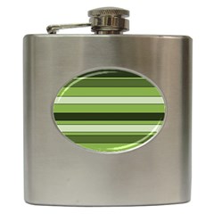 Greenery Stripes Pattern Horizontal Stripe Shades Of Spring Green Hip Flask (6 Oz) by yoursparklingshop