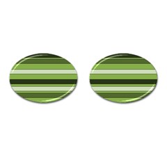 Greenery Stripes Pattern Horizontal Stripe Shades Of Spring Green Cufflinks (oval) by yoursparklingshop