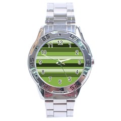 Greenery Stripes Pattern Horizontal Stripe Shades Of Spring Green Stainless Steel Analogue Watch