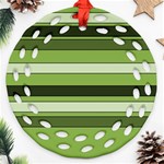 Greenery Stripes Pattern Horizontal Stripe Shades Of Spring Green Ornament (Round Filigree)  Front