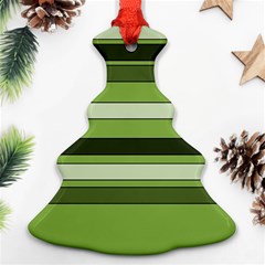 Greenery Stripes Pattern Horizontal Stripe Shades Of Spring Green Christmas Tree Ornament (2 Sides)