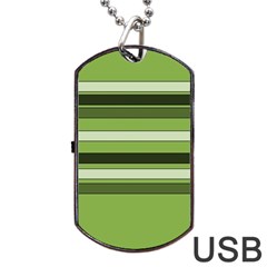 Greenery Stripes Pattern Horizontal Stripe Shades Of Spring Green Dog Tag Usb Flash (one Side) by yoursparklingshop