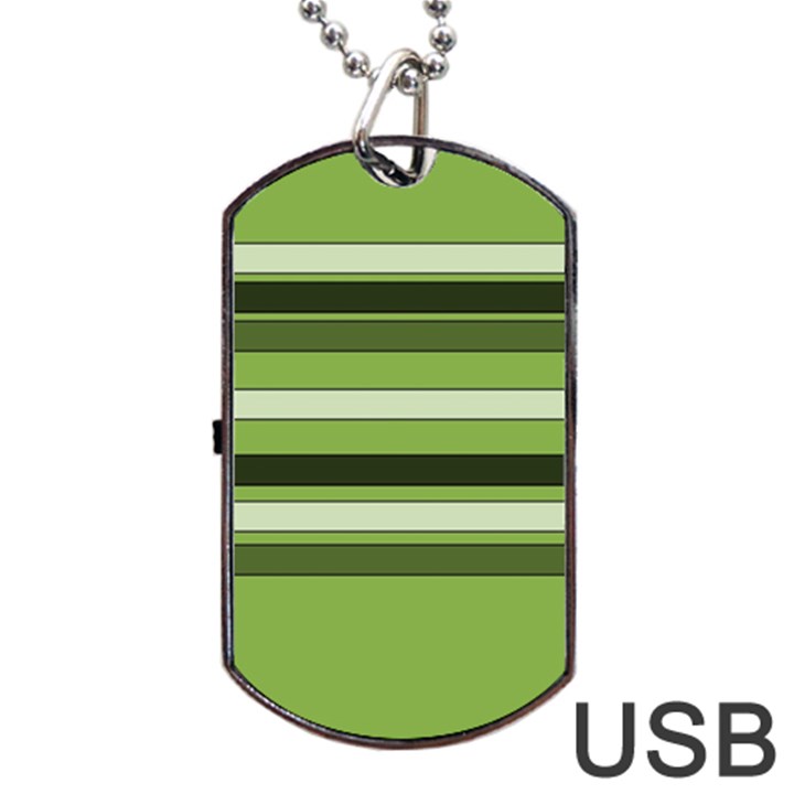 Greenery Stripes Pattern Horizontal Stripe Shades Of Spring Green Dog Tag USB Flash (One Side)