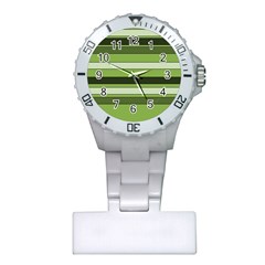 Greenery Stripes Pattern Horizontal Stripe Shades Of Spring Green Plastic Nurses Watch by yoursparklingshop