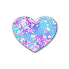 Colorful Pastel Flowers Rubber Coaster (heart)  by Brittlevirginclothing