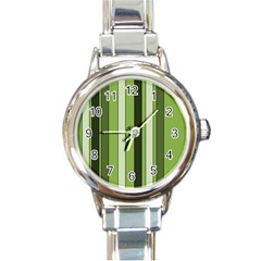 Greenery Stripes Pattern 8000 Vertical Stripe Shades Of Spring Green Color Round Italian Charm Watch by yoursparklingshop