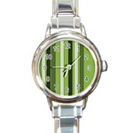 Greenery Stripes Pattern 8000 Vertical Stripe Shades Of Spring Green Color Round Italian Charm Watch Front