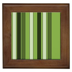 Greenery Stripes Pattern 8000 Vertical Stripe Shades Of Spring Green Color Framed Tiles by yoursparklingshop