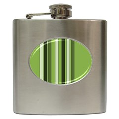 Greenery Stripes Pattern 8000 Vertical Stripe Shades Of Spring Green Color Hip Flask (6 Oz) by yoursparklingshop