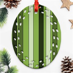 Greenery Stripes Pattern 8000 Vertical Stripe Shades Of Spring Green Color Oval Filigree Ornament (2-side)  by yoursparklingshop