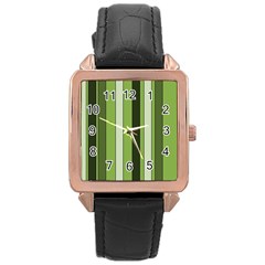 Greenery Stripes Pattern 8000 Vertical Stripe Shades Of Spring Green Color Rose Gold Leather Watch  by yoursparklingshop