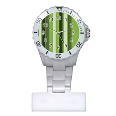 Greenery Stripes Pattern 8000 Vertical Stripe Shades Of Spring Green Color Plastic Nurses Watch by yoursparklingshop