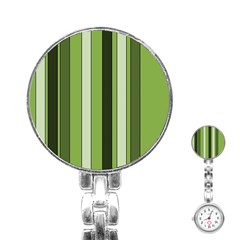 Greenery Stripes Pattern 8000 Vertical Stripe Shades Of Spring Green Color Stainless Steel Nurses Watch