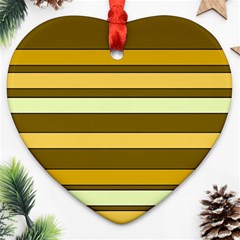 Elegant Shades Of Primrose Yellow Brown Orange Stripes Pattern Ornament (heart)  by yoursparklingshop