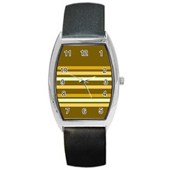 Elegant Shades Of Primrose Yellow Brown Orange Stripes Pattern Barrel Style Metal Watch by yoursparklingshop