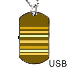 Elegant Shades Of Primrose Yellow Brown Orange Stripes Pattern Dog Tag Usb Flash (two Sides)  by yoursparklingshop