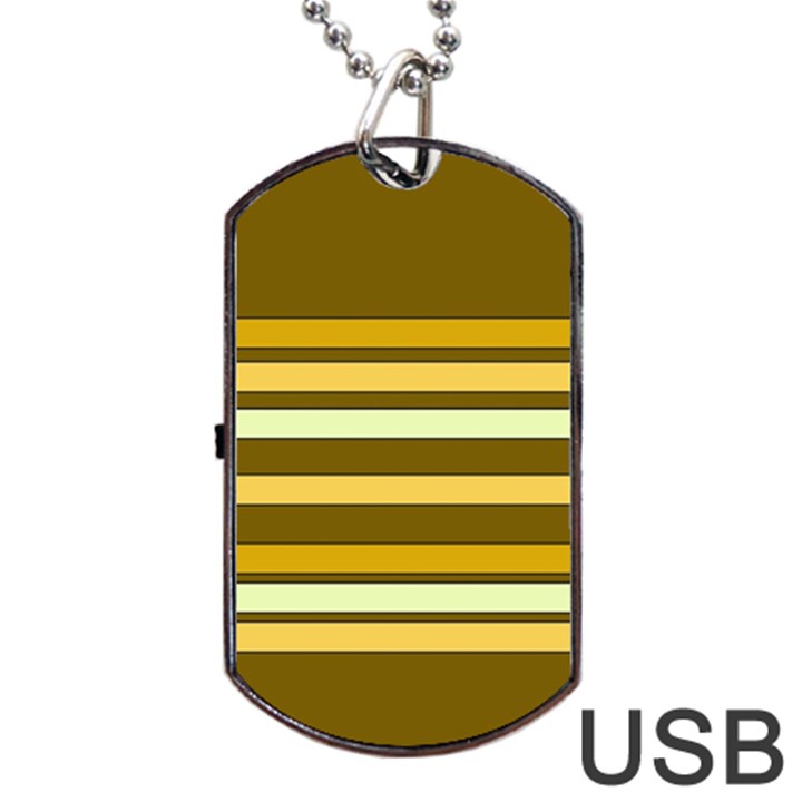 Elegant Shades of Primrose Yellow Brown Orange Stripes Pattern Dog Tag USB Flash (Two Sides) 