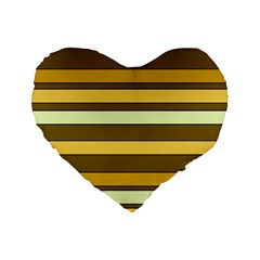 Elegant Shades Of Primrose Yellow Brown Orange Stripes Pattern Standard 16  Premium Heart Shape Cushions by yoursparklingshop