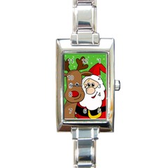 Rudolph And Santa Selfie Rectangle Italian Charm Watch by Valentinaart