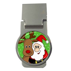 Rudolph And Santa Selfie Money Clips (round)  by Valentinaart