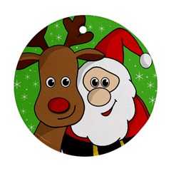 Rudolph And Santa Selfie Round Ornament (two Sides) 