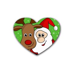 Rudolph And Santa Selfie Heart Coaster (4 Pack)  by Valentinaart