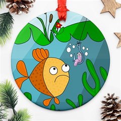 Fish And Worm Ornament (round)  by Valentinaart