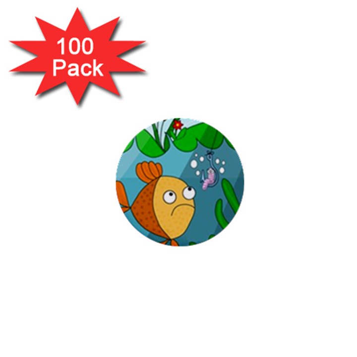 Fish and worm 1  Mini Buttons (100 pack) 