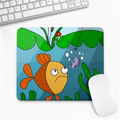 Fish And Worm Large Mousepads by Valentinaart