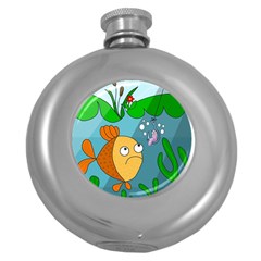 Fish And Worm Round Hip Flask (5 Oz) by Valentinaart