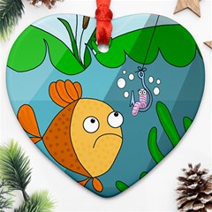 Fish And Worm Heart Ornament (2 Sides) by Valentinaart