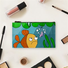 Fish And Worm Cosmetic Bag (small)  by Valentinaart