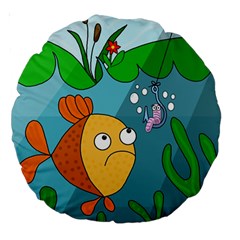 Fish And Worm Large 18  Premium Round Cushions by Valentinaart