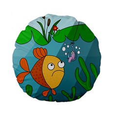 Fish And Worm Standard 15  Premium Flano Round Cushions by Valentinaart