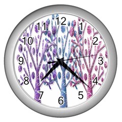 Magical Pastel Trees Wall Clocks (silver)  by Valentinaart