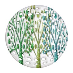 Magical Green Trees Round Filigree Ornament (2side) by Valentinaart