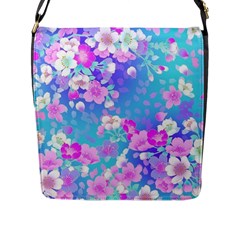 Colorful Pastel Flowers  Flap Messenger Bag (l)  by Brittlevirginclothing