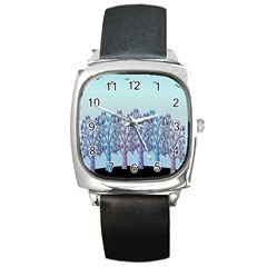 Blue Magical Hill Square Metal Watch by Valentinaart