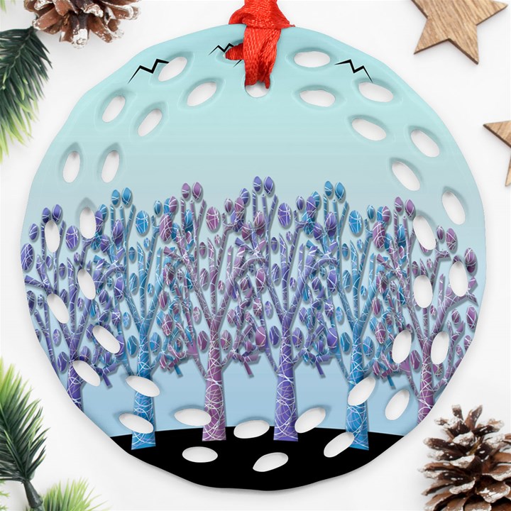 Blue magical hill Ornament (Round Filigree) 