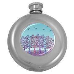 Blue Magical Landscape Round Hip Flask (5 Oz) by Valentinaart