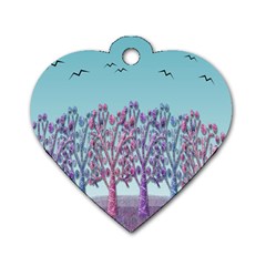 Blue Magical Landscape Dog Tag Heart (one Side) by Valentinaart