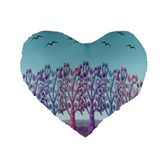 Blue Magical Landscape Standard 16  Premium Flano Heart Shape Cushions by Valentinaart