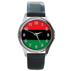 Pan African Unia Flag Colors Red Black Green Horizontal Stripes Round Metal Watch by yoursparklingshop