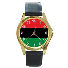 Pan African Unia Flag Colors Red Black Green Horizontal Stripes Round Gold Metal Watch by yoursparklingshop