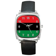 Pan African Unia Flag Colors Red Black Green Horizontal Stripes Square Metal Watch by yoursparklingshop