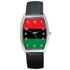 Pan African Unia Flag Colors Red Black Green Horizontal Stripes Barrel Style Metal Watch by yoursparklingshop