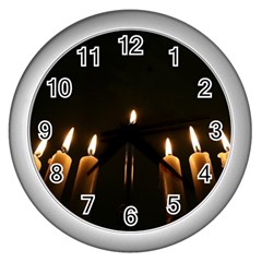 Hanukkah Chanukah Menorah Candles Candlelight Jewish Festival Of Lights Wall Clocks (silver) 