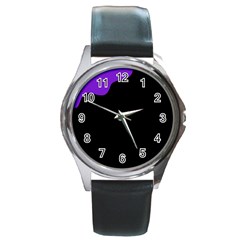 Purple And Black Round Metal Watch by Valentinaart